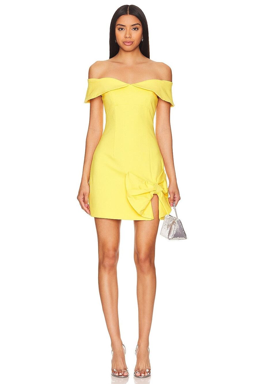 Elliatt Cadence Off The Shoulder Mini Dress - S Yellow